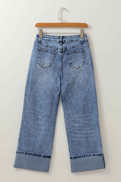 Solid Center-Seam High Waist Straight Jeans