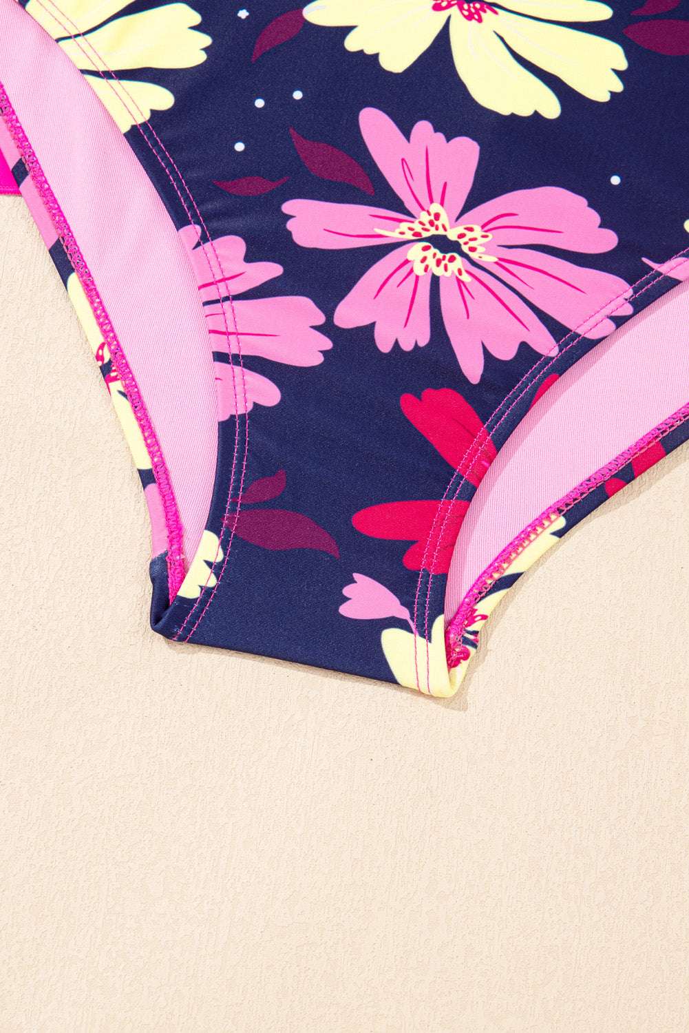 Solid Tie Strap Top & Floral Bottom Tankini Set