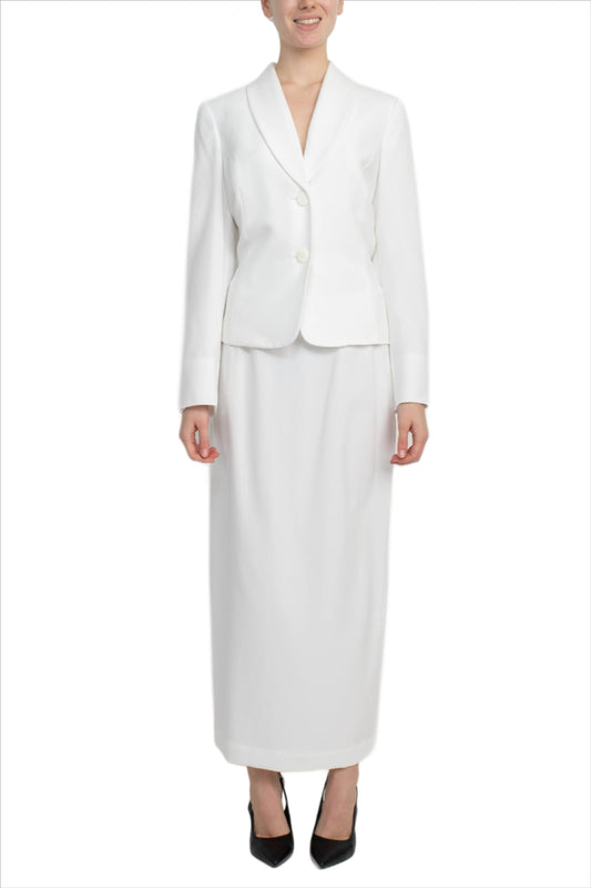 Le Suit Shawl Collar 2 Button Closure Crepe Jacket with Zipper Back Column Skirt (Two Piece)