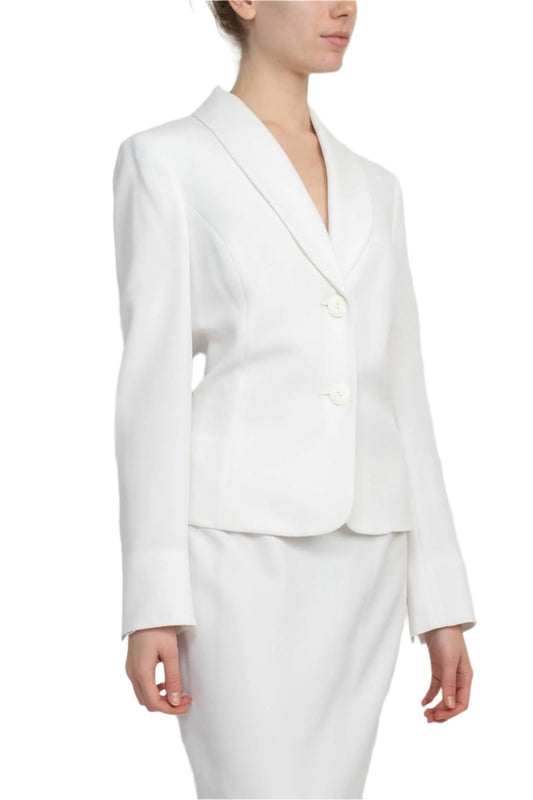 Le Suit Shawl Collar 2 Button Closure Crepe Jacket with Zipper Back Column Skirt (Two Piece)
