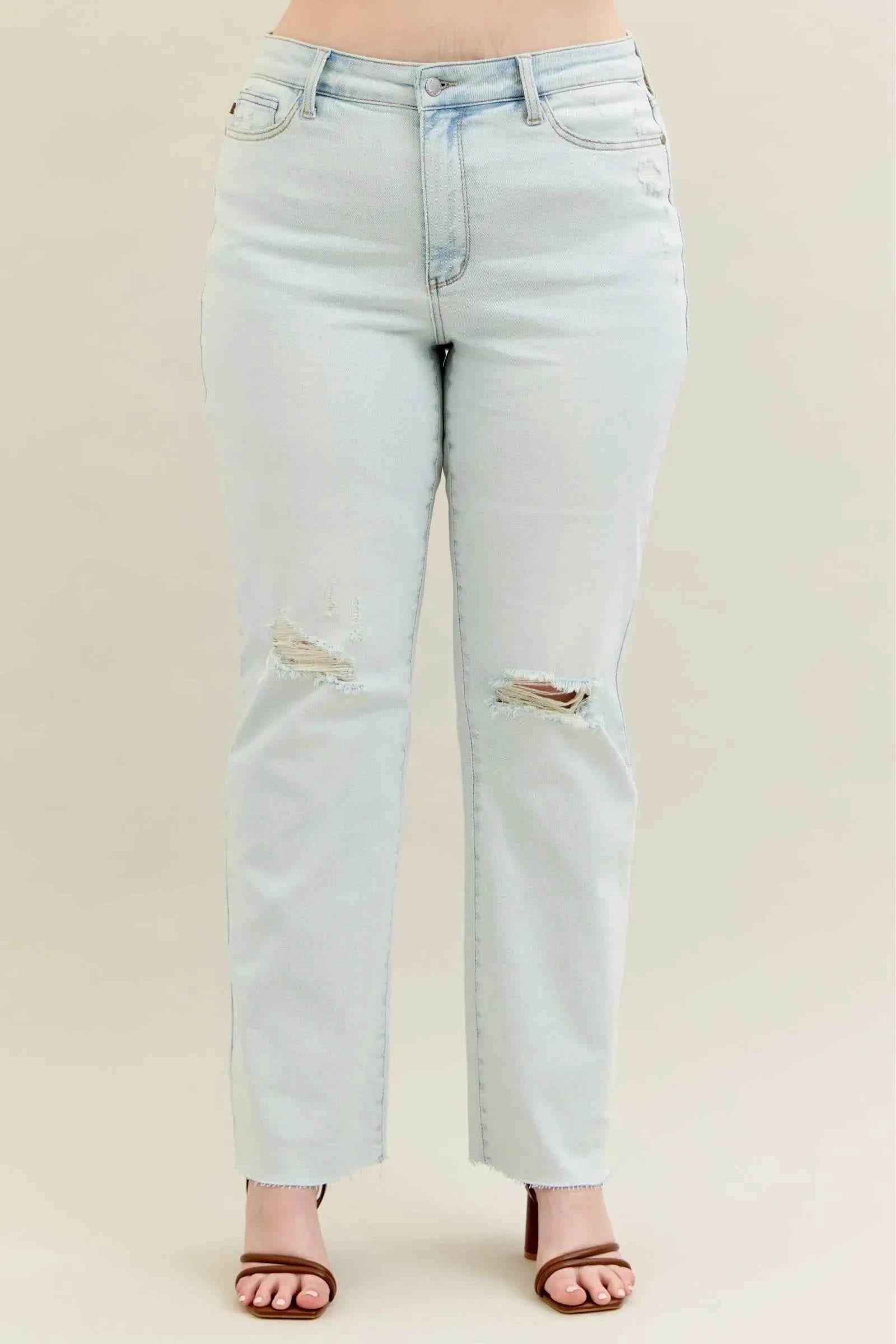 Judy Blue Full Size Destroy & Fray Hem Bootcut Jeans Plus Size