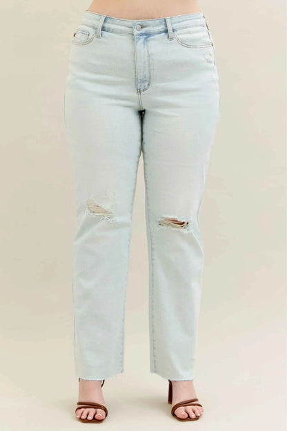 Judy Blue Full Size Destroy & Fray Hem Bootcut Jeans Plus Size