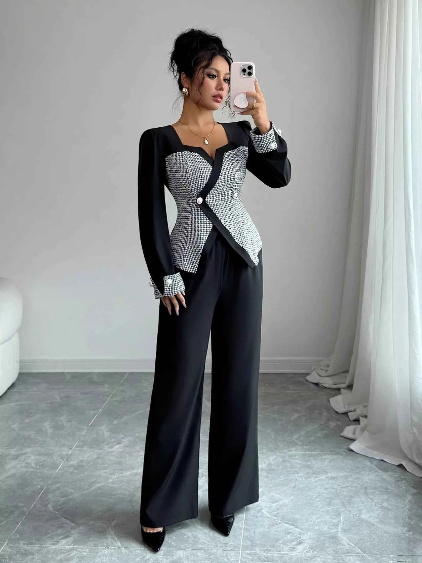 Long Sleeve Top and Wide Leg Pants Set