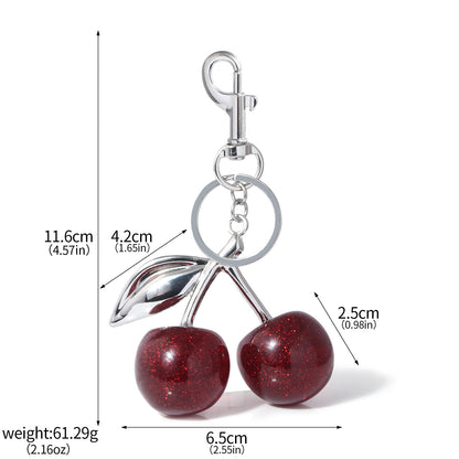 A Pair Of Red Cherry Crystal Glitter Keychain - The Eggy's store