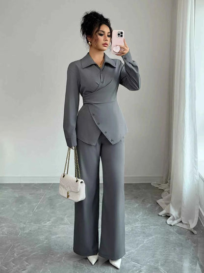Back Tie Wrap Blazer and Wide Leg Pants Set