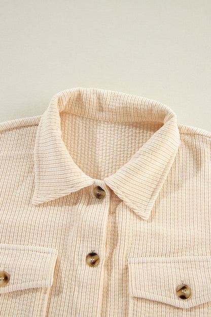 Solid Corduroy Button-Up Pocketed Shacket