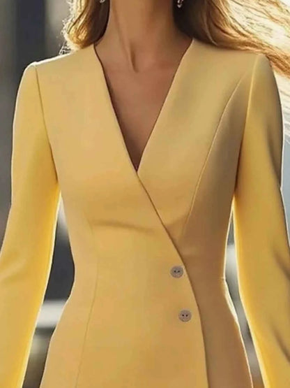Long Sleeve Blazer Dress with Button Detail
