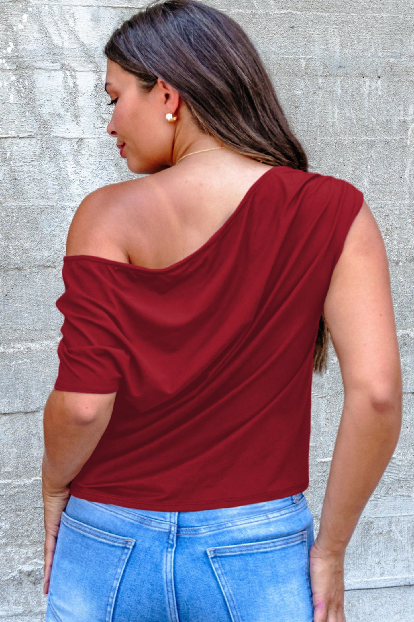 Gossamer Pink Plus Size Blouse – Asymmetric Neckline & Short Sleeves