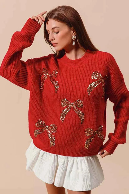 SO ME All Over Ribbon Sequins Christmas Holiday Sweater