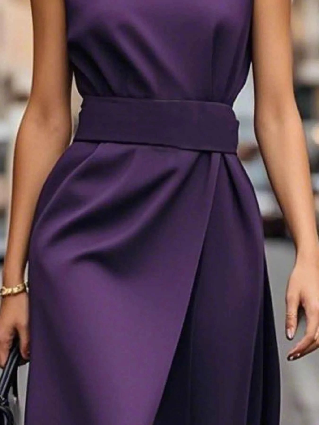 Round Neck Sleeveless Midi Sheath Dress