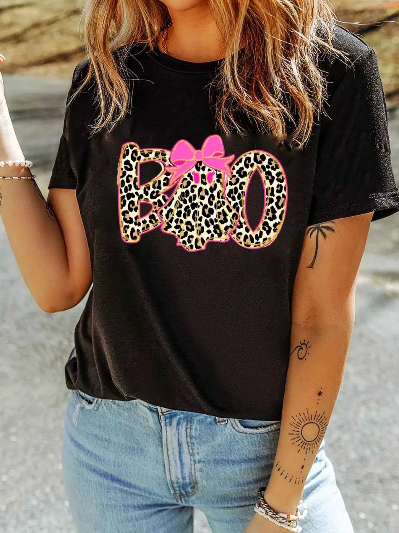 Round Neck Ghost Boo Halloween Graphic T Shirt