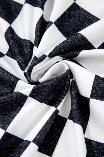 Checker Side Slit High Waist Midi Skirt