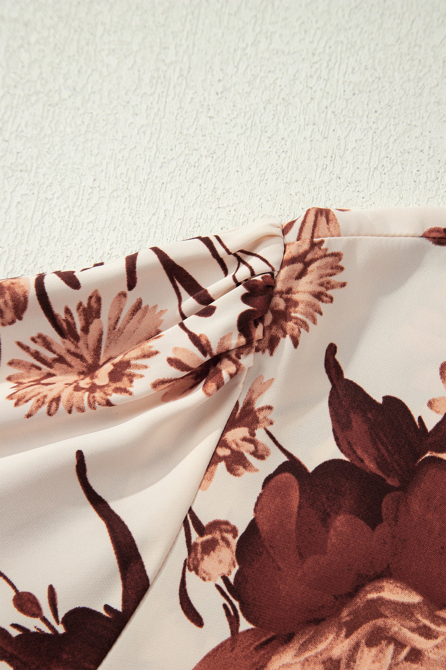 Brown Floral Print Button Down Poet Sleeve Women's Blouse