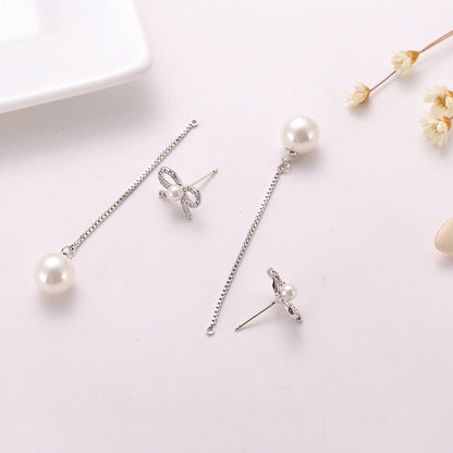 Sterling Silver Bow Earrings with Pearl - Hypoallergenic Long Pendant Jewelry Two Ways - The Eggy's store