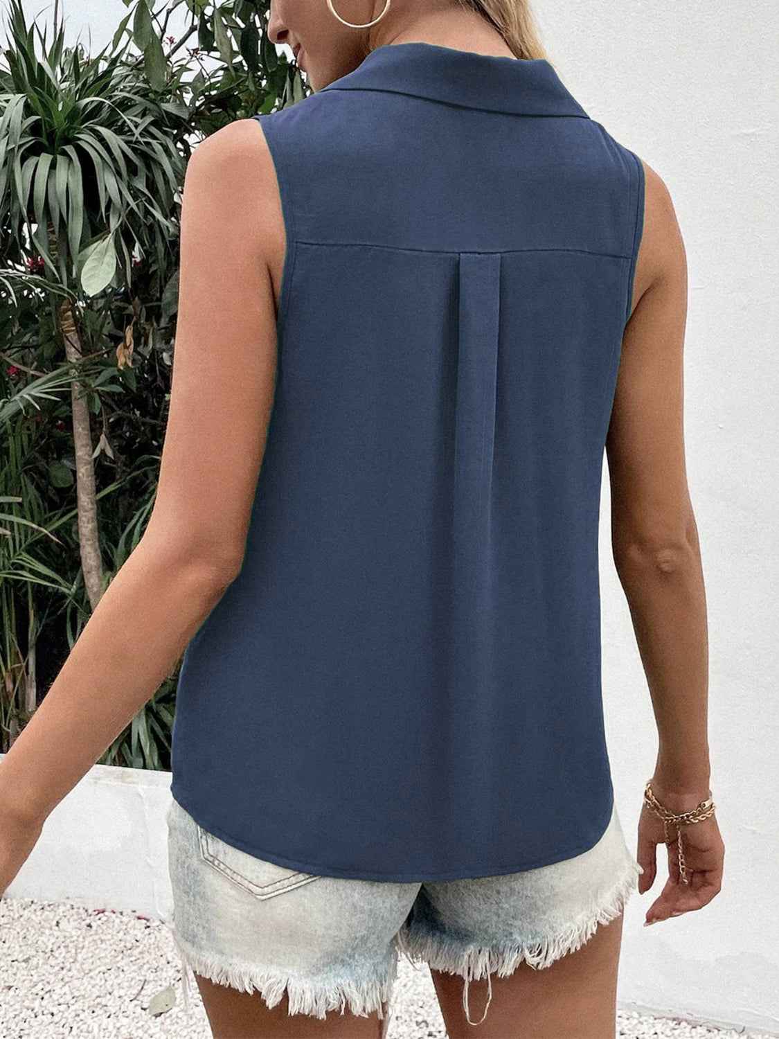 Full Size Johnny Collar Button Down Tank Plus Size