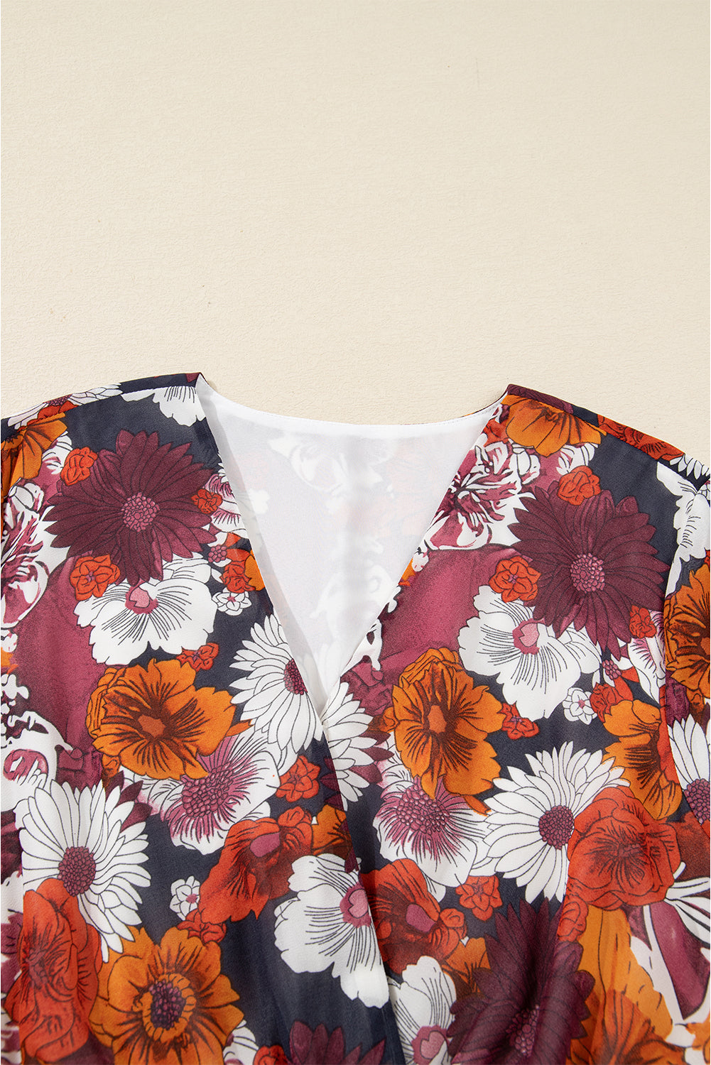 Red Floral Wrap V-Neck Puff Sleeve Mini Dress