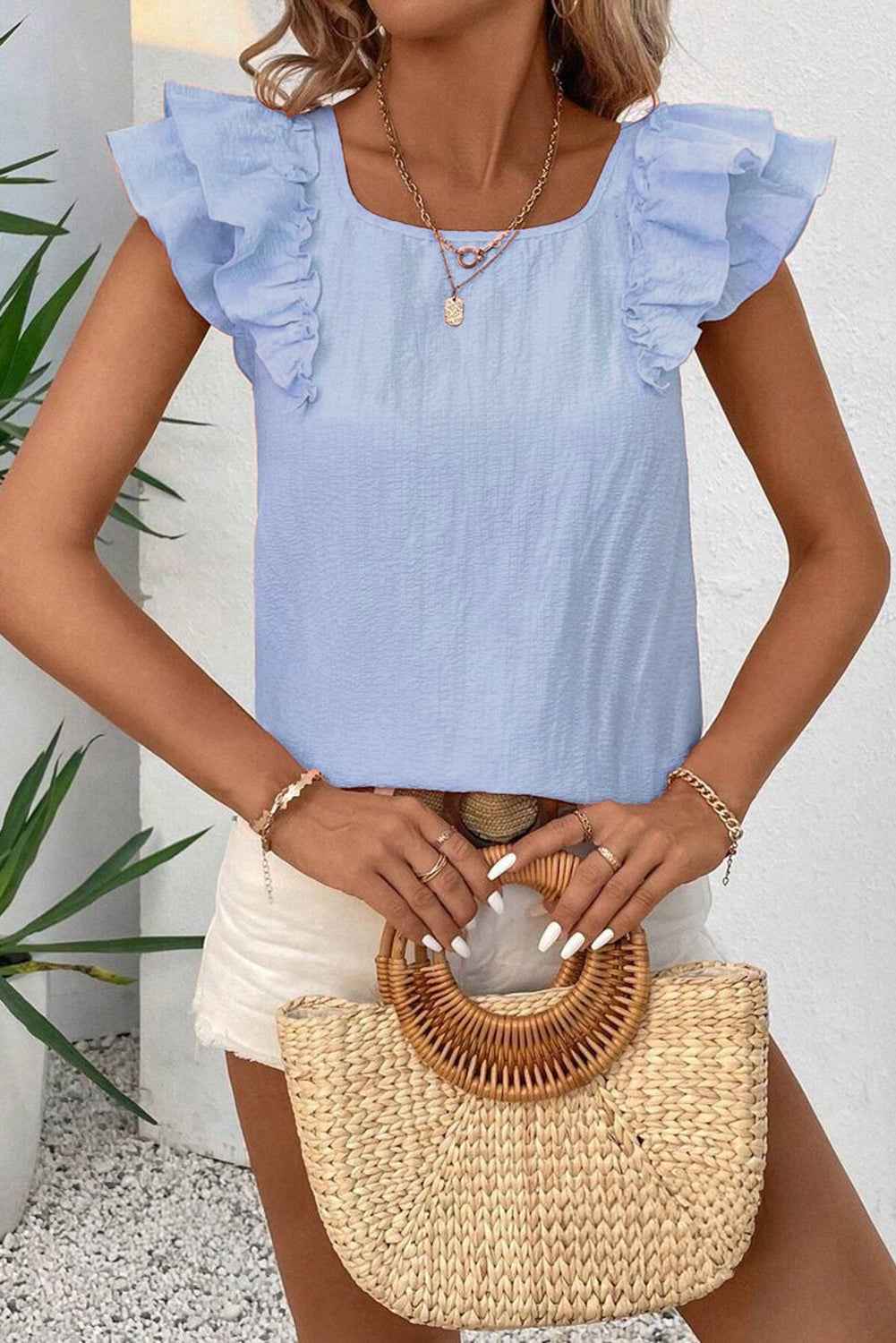 Beige Textured Bow Frilled Ruffle Sleeve Blouse