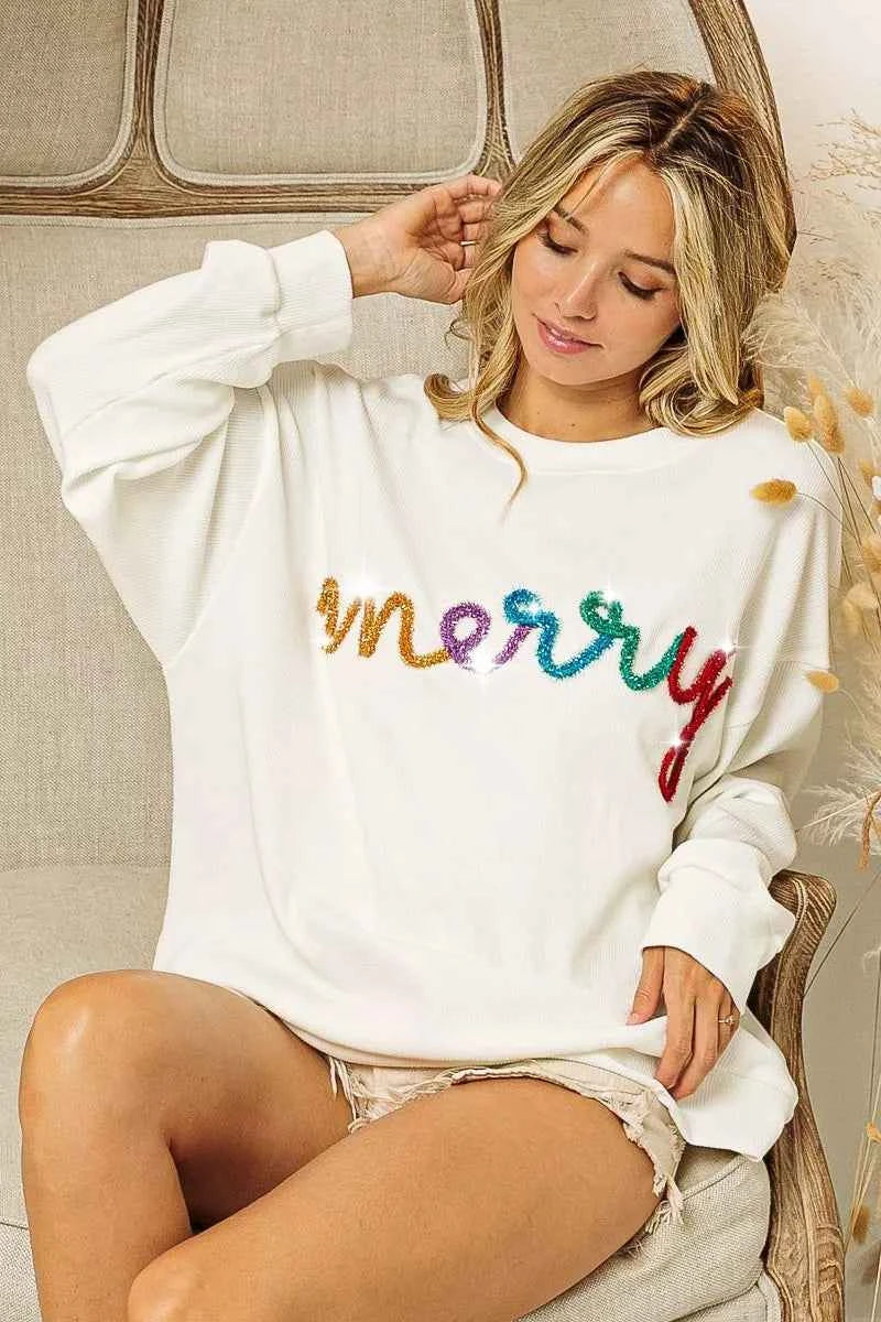 BiBi Merry Tinsel Lettering Drop Shoulder Sweatshirt