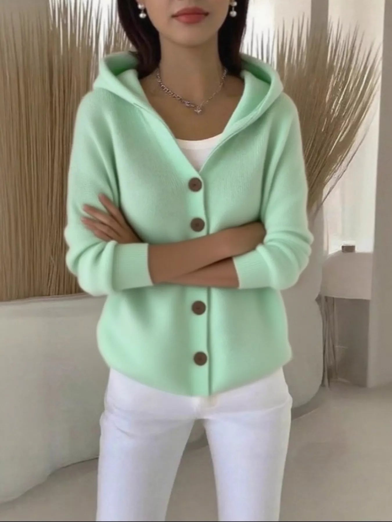 Full Size Hooded Button-Down Knit Cardigan Plus Size