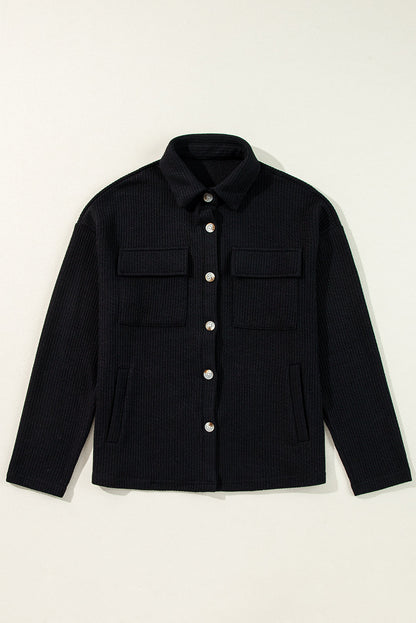 Solid Corduroy Button-Up Long Sleeve Jacket