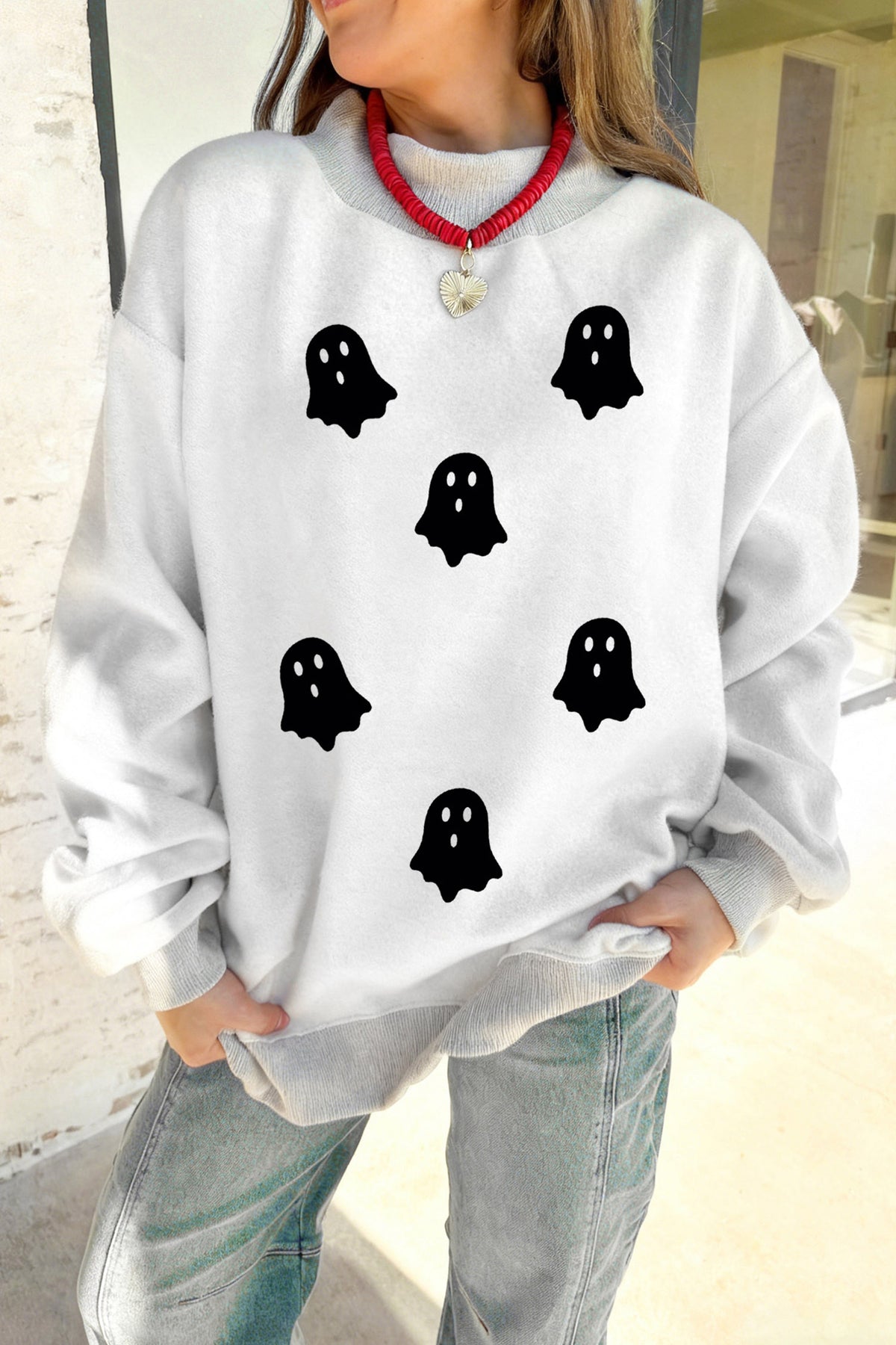 Light Grey Halloween Boo Ghost Reversible Sweatshirt