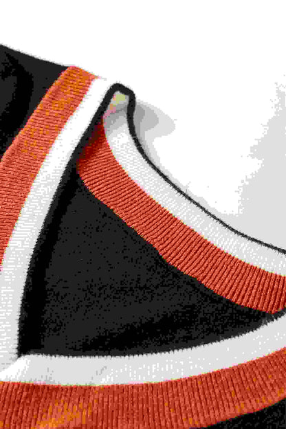 Varsity Stripe Contrast Trim V-Neck Sweater
