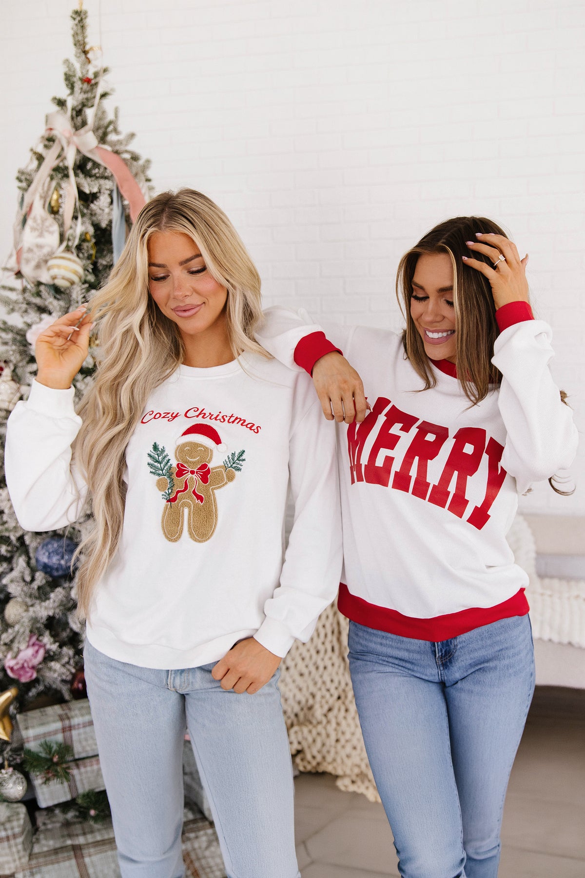 White Gingerbread Embroidered Christmas Sweatshirt