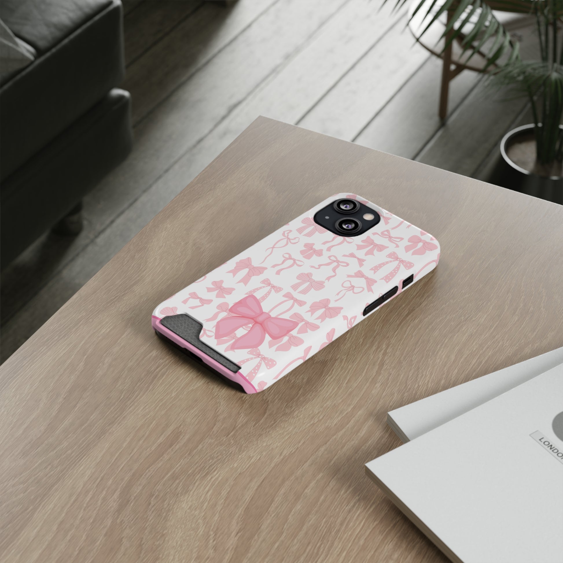 Pink Bow Phone Case with Card Holder - Stylish and Functional - The Eggy's store