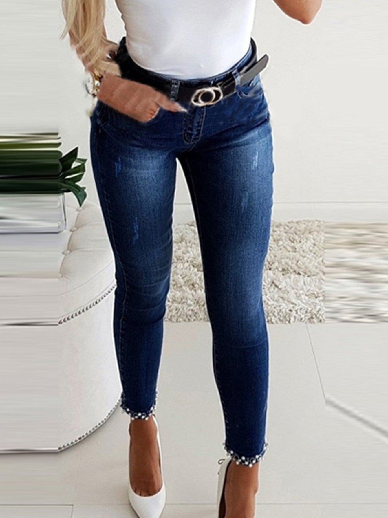 Skinny Split Hem with Floral Flair Women's Jeans