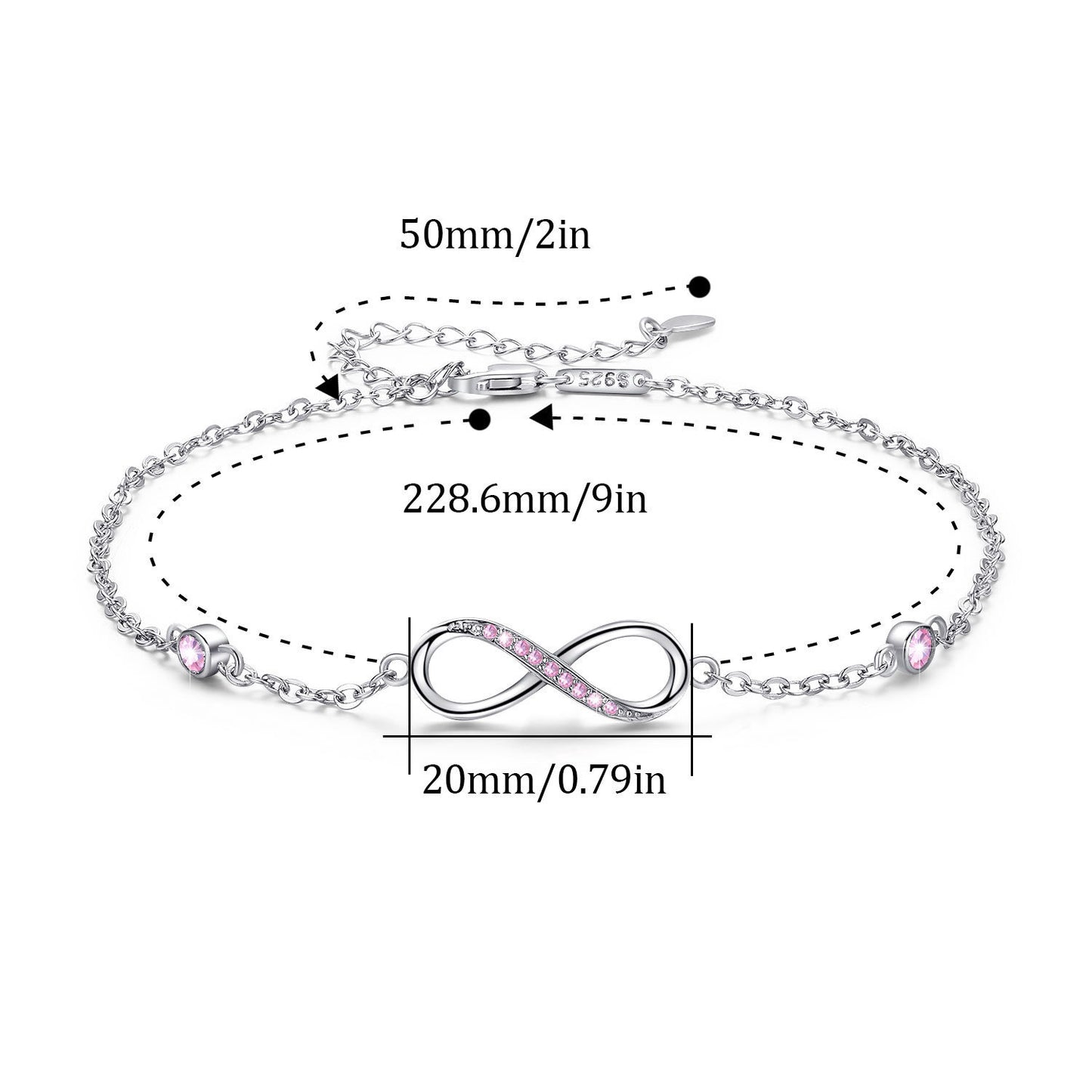 Sterling Silver Love Symbol Anklet Adjustable Chain For Women