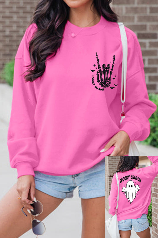 Bonbon Skeleton Hand Graphic Casual Halloween Sweatshirt