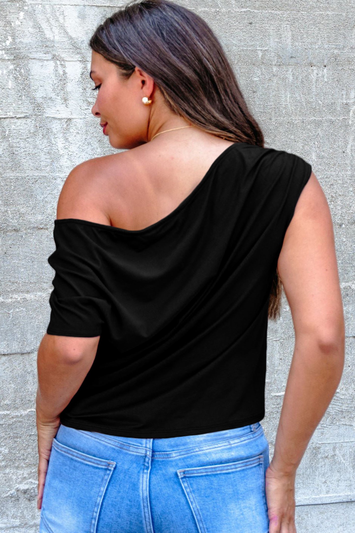 Gossamer Pink Plus Size Blouse – Asymmetric Neckline & Short Sleeves
