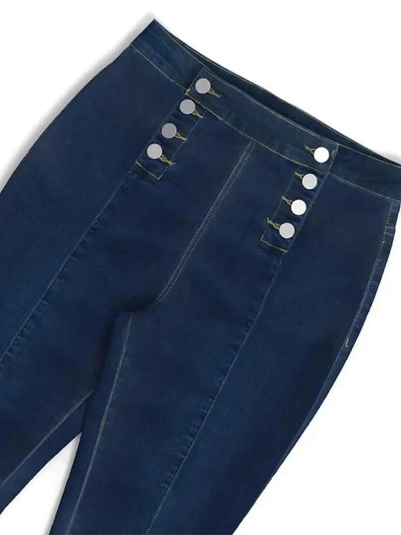 Full Size High-Waisted Double-Breasted Skinny Jeans Plus Size