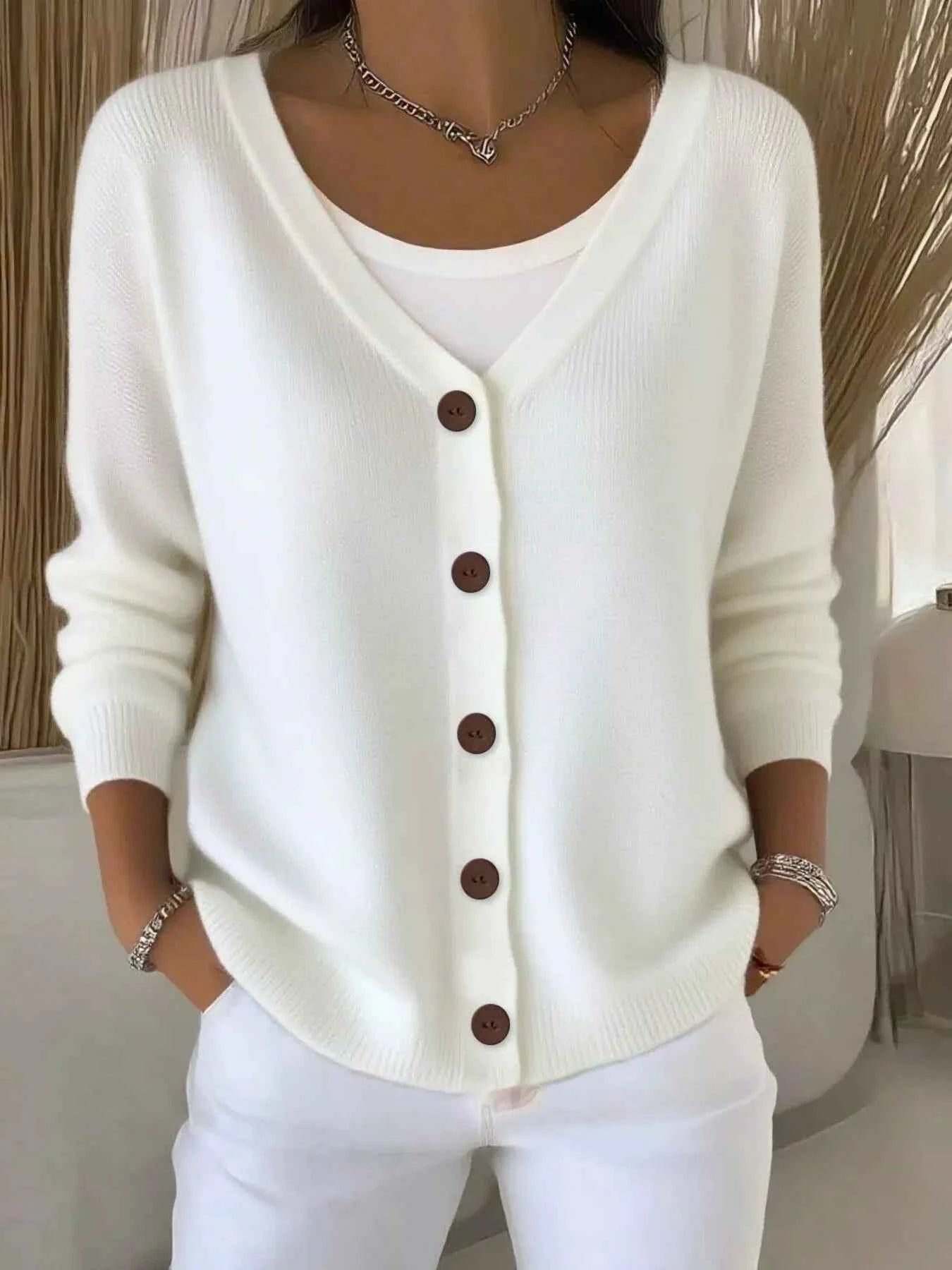 Full Size V-Neck Button-Down Knit Sweater Plus Size