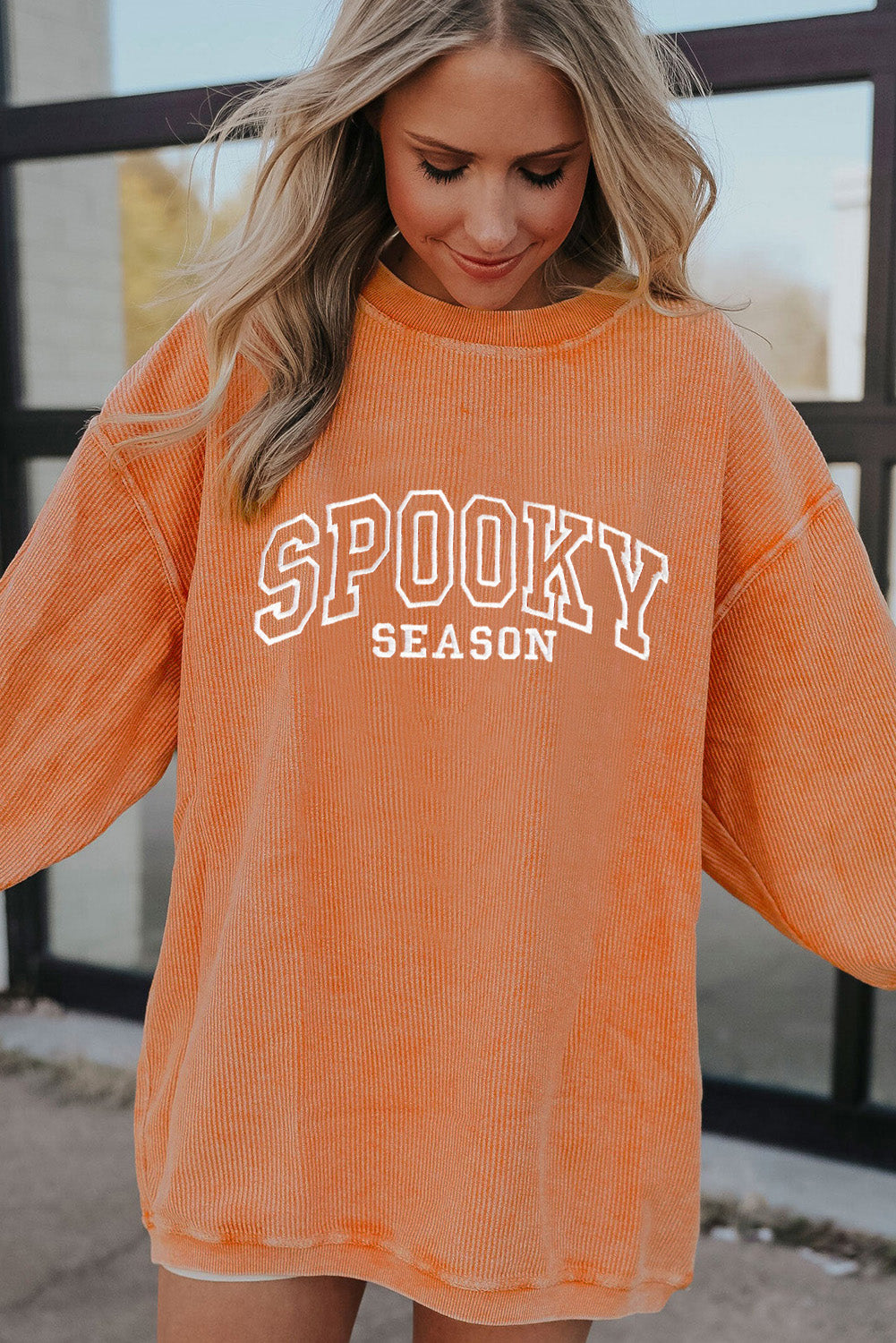 Spooky Season Embroidered Twisted Ribbed Pullover Sweatshirt