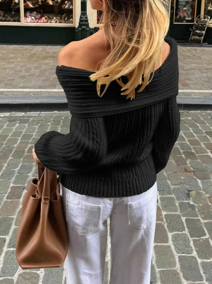 Off-Shoulder Ribbed Knit Sweater