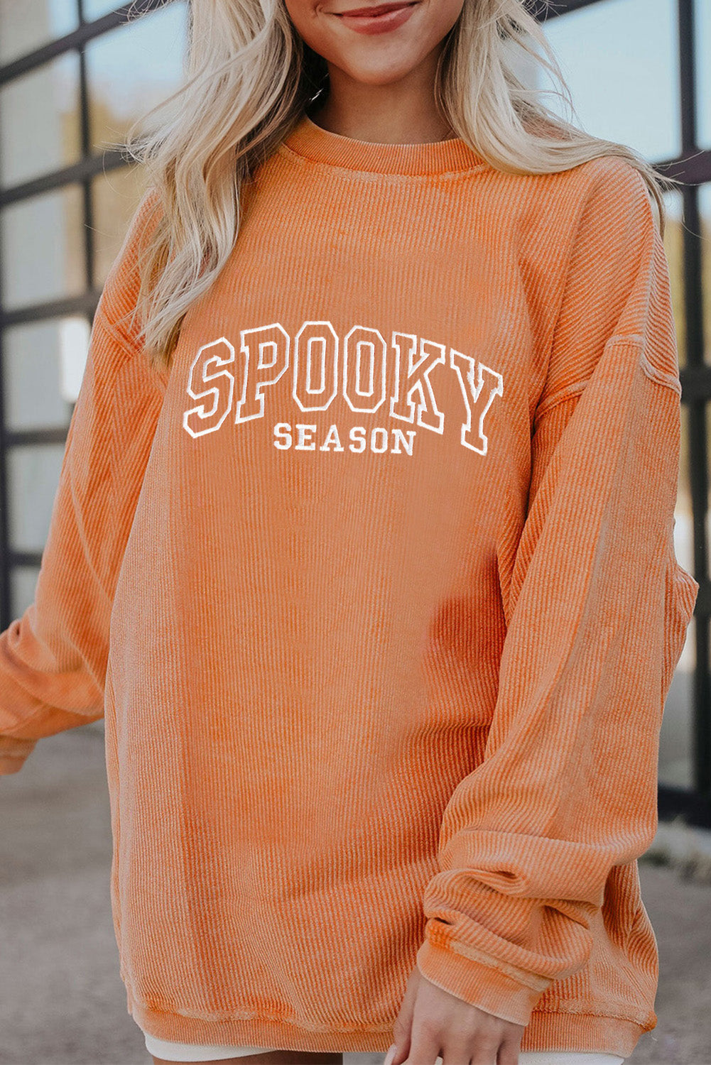 Spooky Season Embroidered Twisted Ribbed Pullover Sweatshirt