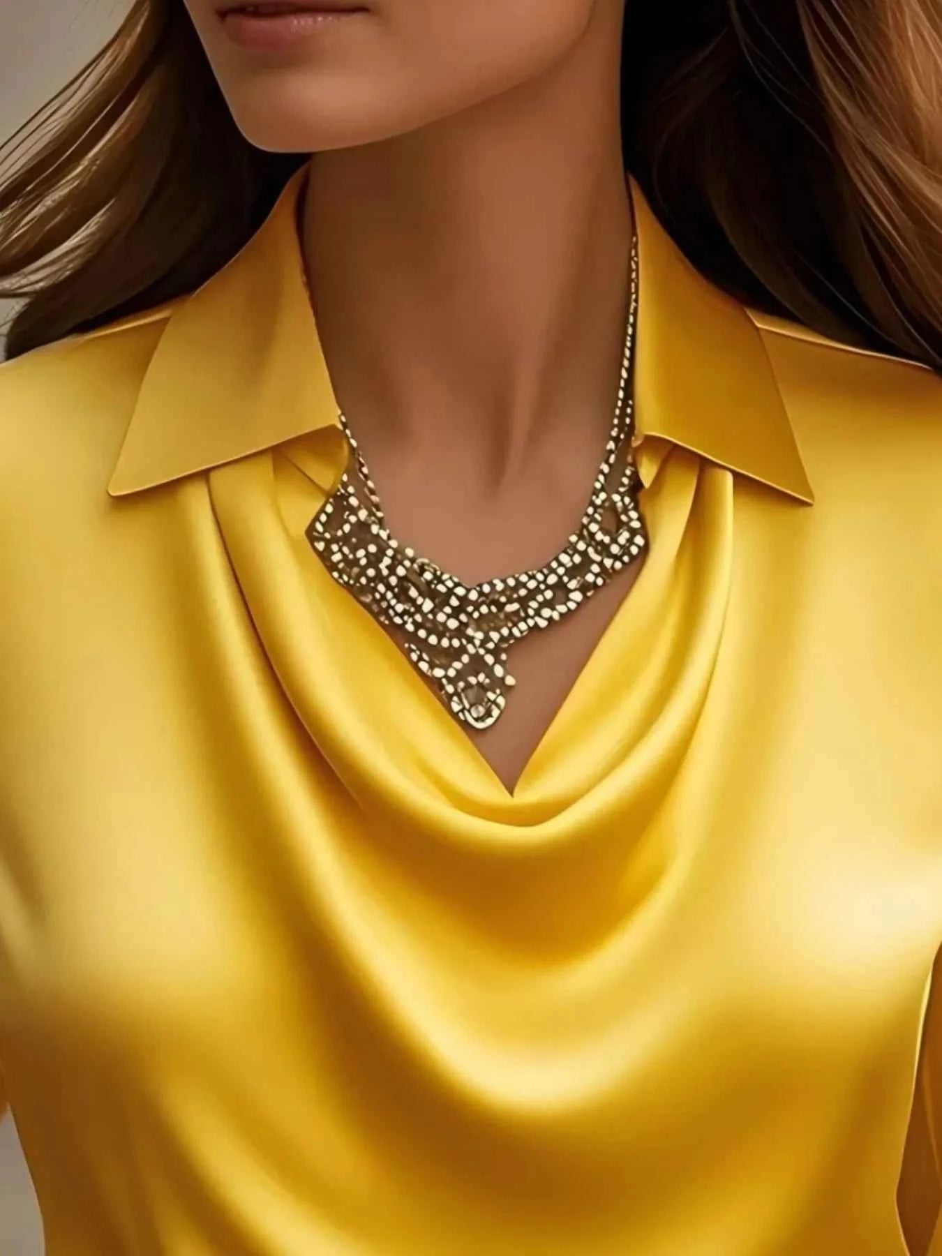 Satin Collar Long Sleeve Blouse for Women Office Wear