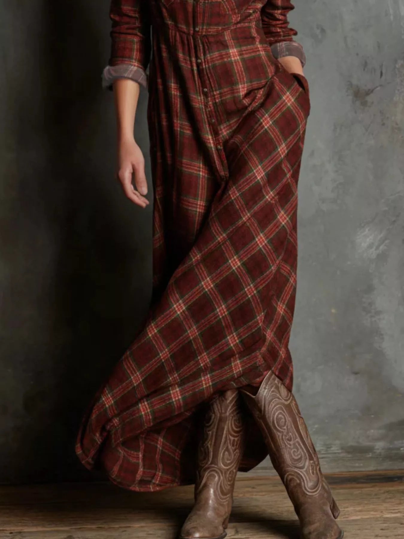 Plus Size Plaid Button-Down Maxi Dress