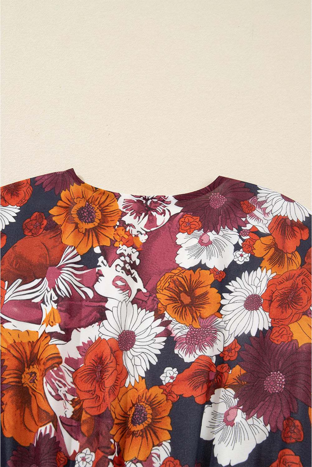 Red Floral Wrap V-Neck Puff Sleeve Mini Dress