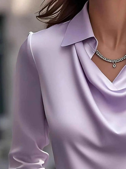 Satin Collar Long Sleeve Blouse for Women Office Wear