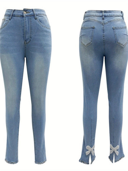 Skinny Split Hem with Floral Flair Women's Jeans