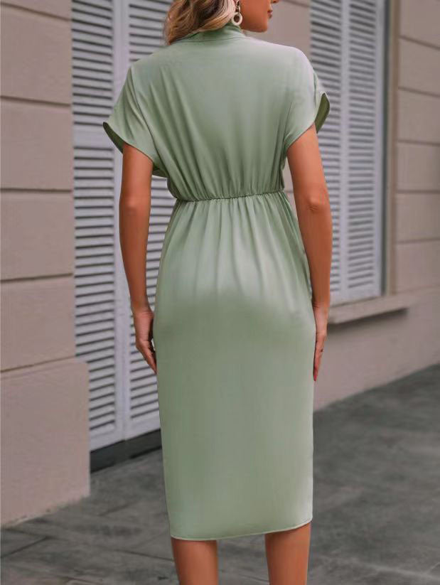 Summer Batwing Sleeve Dress - Stylish V-neck Pleated Short Sleeve Dress for Women - The Eggy's store