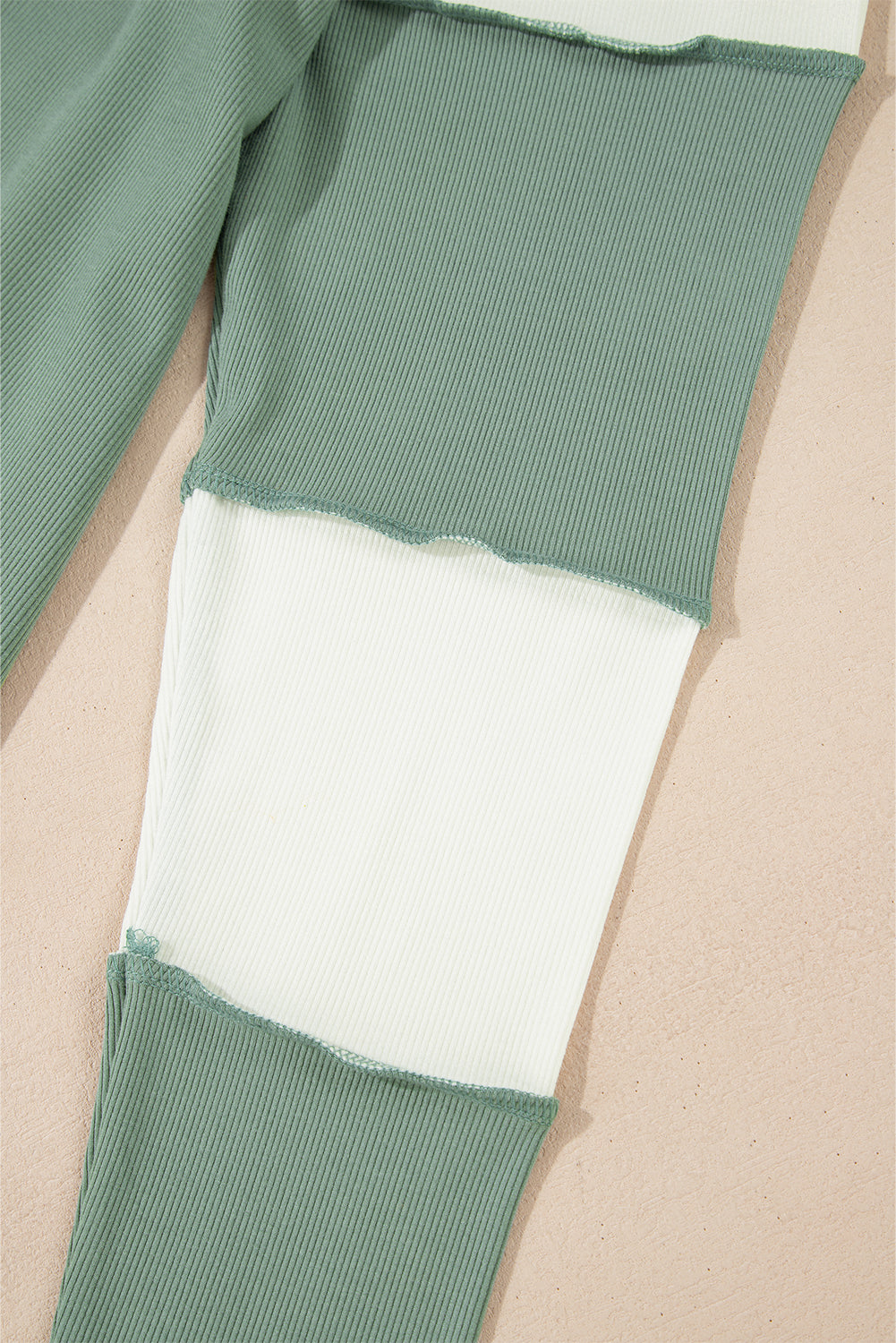 Mint Green Ribbed Colorblock Patchwork Raglan Long Sleeve Women's Top - The Eggy's store