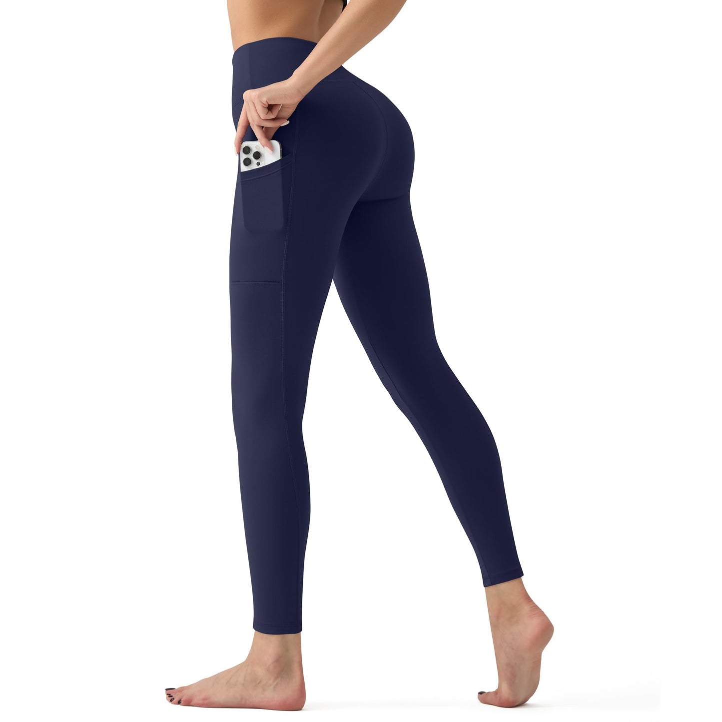 High Waisted Leggings for Women with Pockets - Tummy Control Yoga Pants for Workout Running Athletic No See Through Navy Blue