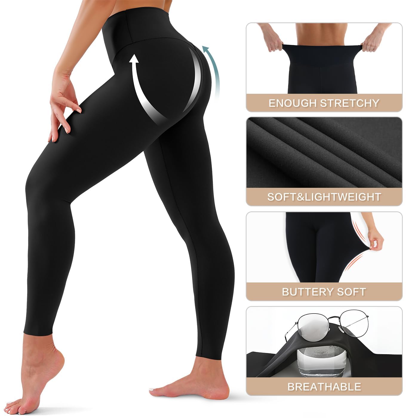 High Waisted Leggings for Women with Pockets - Tummy Control Yoga Pants for Workout Running Athletic No See Through Navy Blue