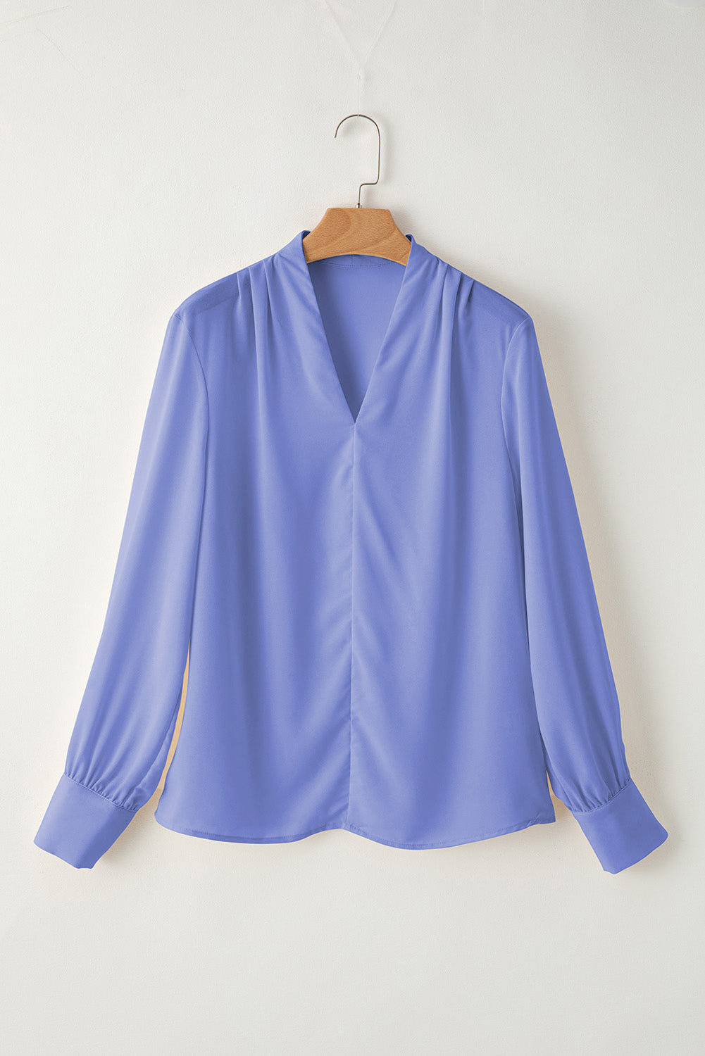 Sky Blue V-Neck Breezy Long Sleeve Blouse