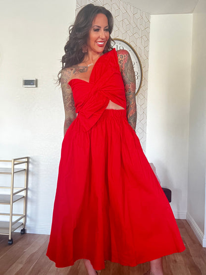Red Knotted Bow Dress