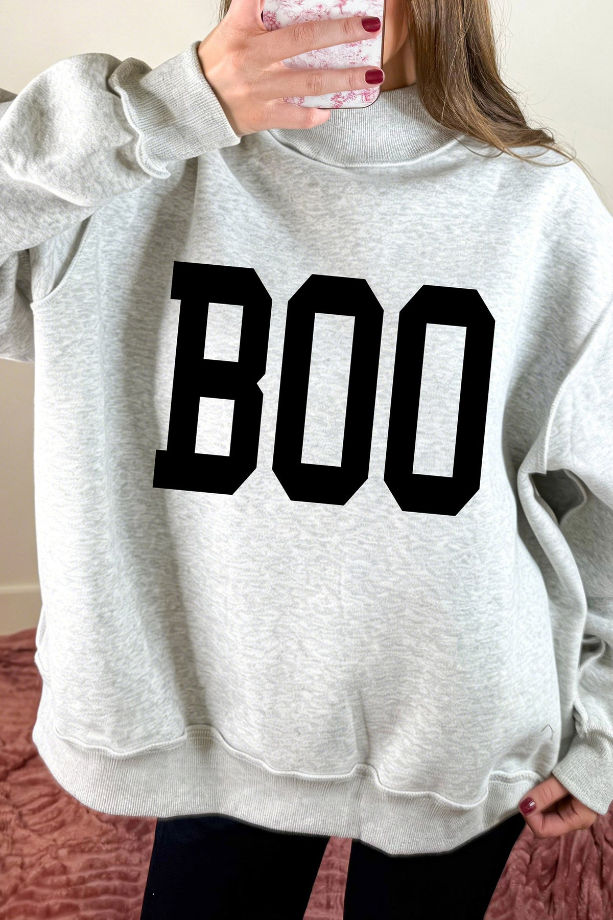 Light Grey Halloween Boo Ghost Reversible Sweatshirt