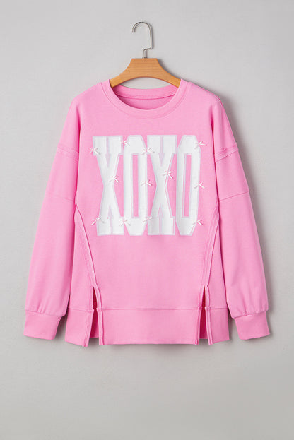 Valentine's XOXO Sequin Bow Exposed Seam Sweatshirt